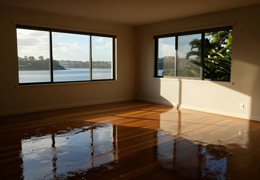 Water-damaged wall in a Coogee home before drying
